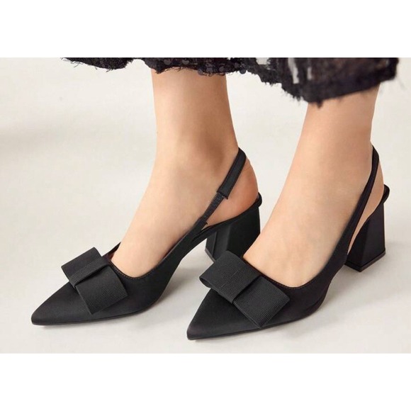 SHEIN Satin Block Pointy Heels Sz 9 Chic Fashion Office Secretary Business Party - Picture 1 of 7